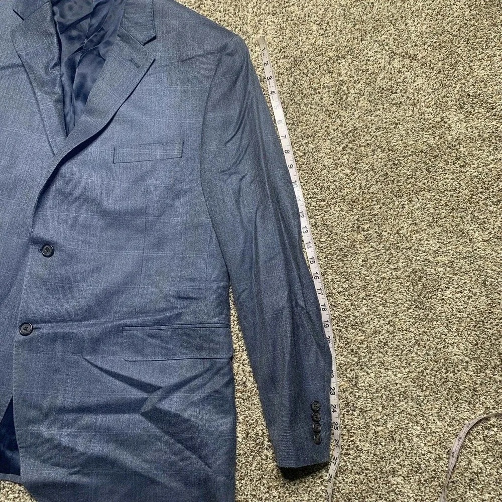 Ralph Lauren Silk Wool Blend Blazer Windowpane Mens Size 46R Blue Slim Fit EUC